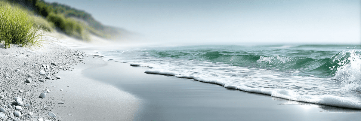 Gentle ocean waves slowly rolling onto a quiet sandy beach under soft daylight, symbolizing inspiration returning like a tide.